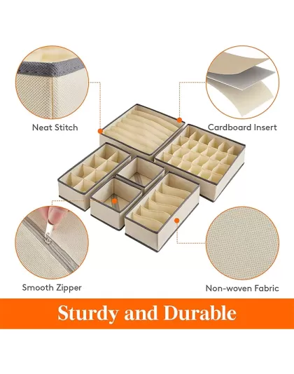 6 Pieces Fabric Foldable Drawer Sock Underwear Organizer