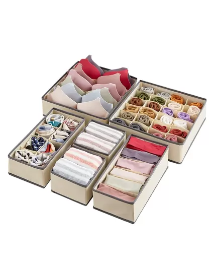 6 Pieces Fabric Foldable Drawer Sock Underwear Organizer