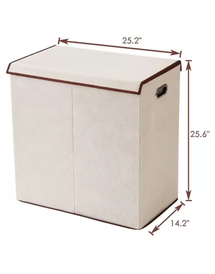 Collapsible Double Storage Linen Clothes Basket With Remove Lid