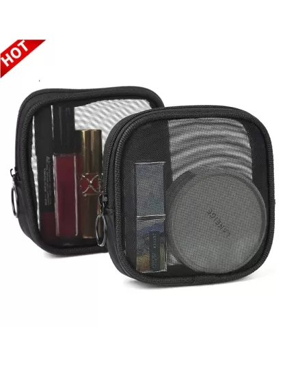 Black Mini Mesh Makeup Pouch With Zipper