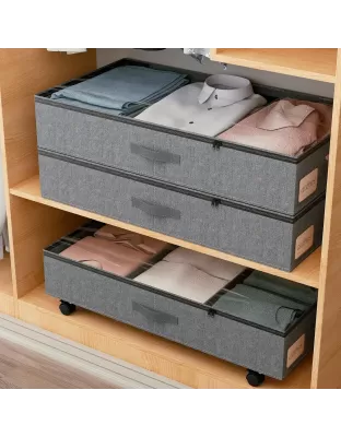 Grey Fabric Clothes Storage Organizer With Wheels