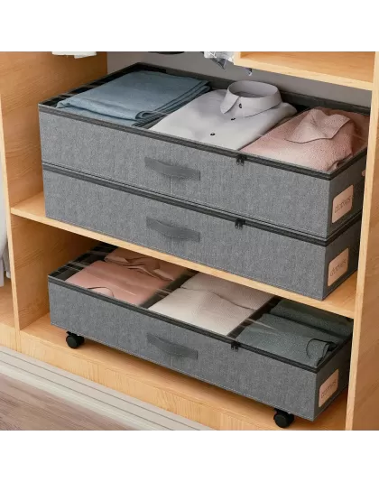 Grey Fabric Clothes Storage Organizer With Wheels