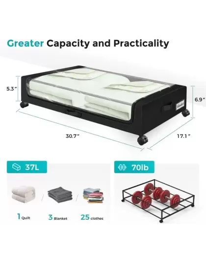 Foldable Under The Bed Storage With Wheels And Lid